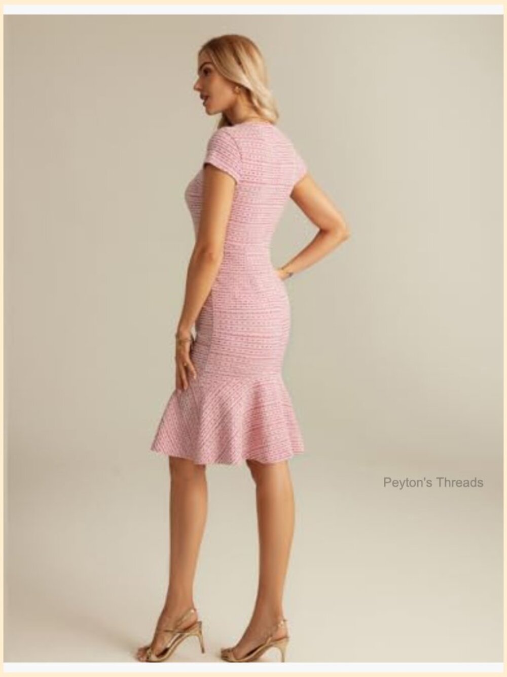 Elegant Cap Sleeve Fishtail Tweed Bodycon Cocktail Dress - Picture 4 of 6
